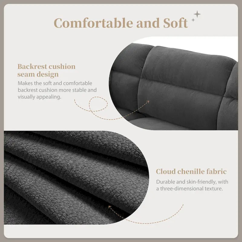 110 Canapé d'angle moderne en L convertible 5 places avec pouf amovible et 5 coussins, tissu chenille doux