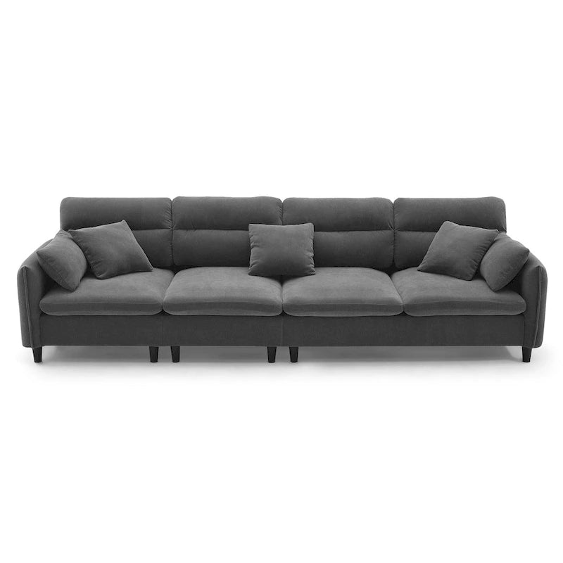 110 Canapé d'angle moderne en L convertible 5 places avec pouf amovible et 5 coussins, tissu chenille doux