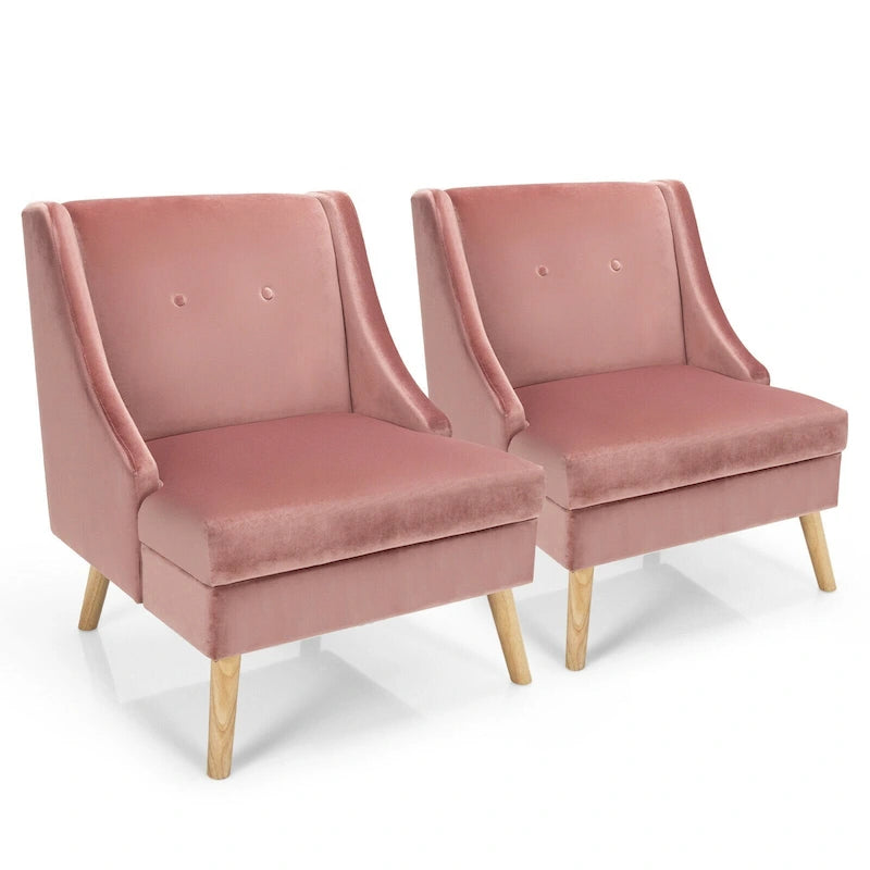 Lot de 2 fauteuils d'appoint Swoop modernes en velours avec pieds en caoutchouc