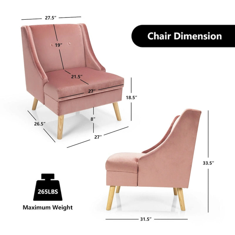 Lot de 2 fauteuils d'appoint Swoop modernes en velours avec pieds en caoutchouc