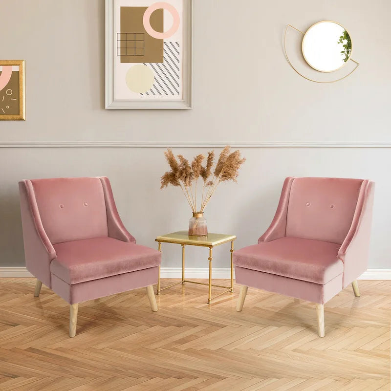 Lot de 2 fauteuils d'appoint Swoop modernes en velours avec pieds en caoutchouc