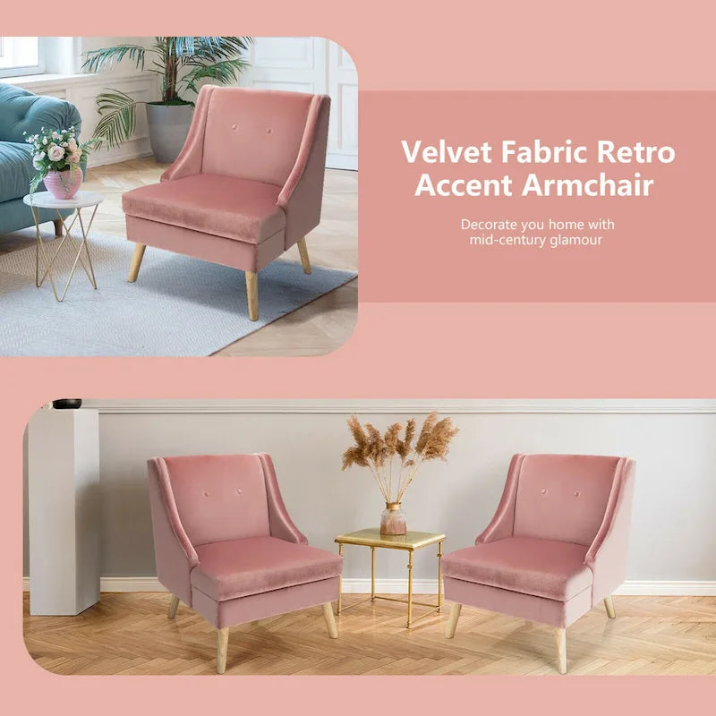 Lot de 2 fauteuils d'appoint Swoop modernes en velours avec pieds en caoutchouc