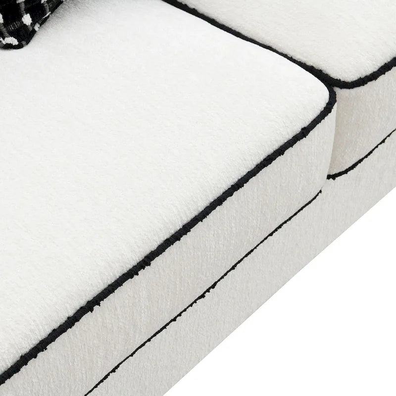 Causeuse moderne en chenille blanche avec coussins