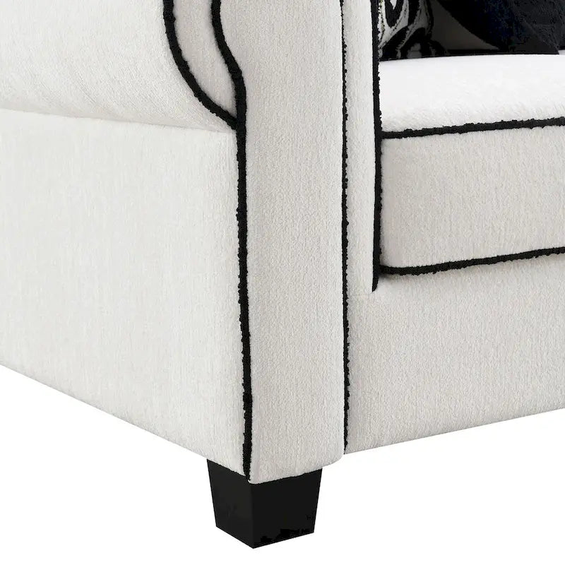Causeuse moderne en chenille blanche avec coussins