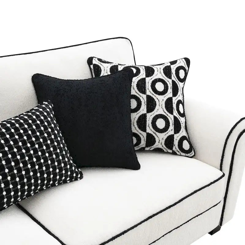 Causeuse moderne en chenille blanche avec coussins