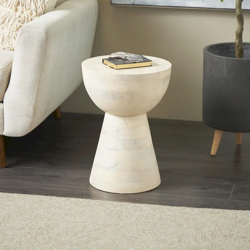Table d'appoint ou de chevet en bois de manguier – Crème
