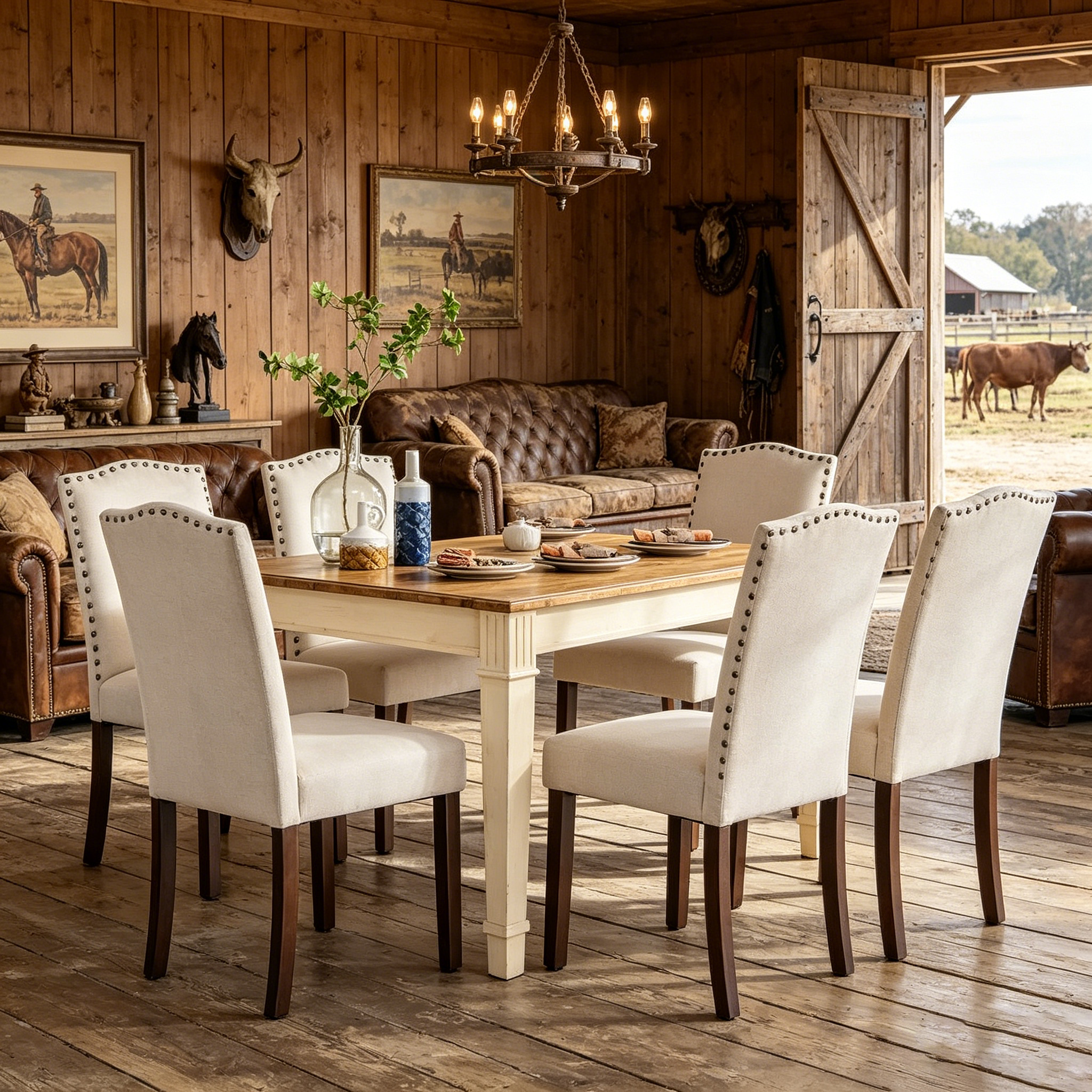Ensemble de chaises de salle à manger (deux pièces) en cuir brun foncé