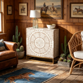 Armoire de rangement moderne bohème blanche et marron rustique en nacre
