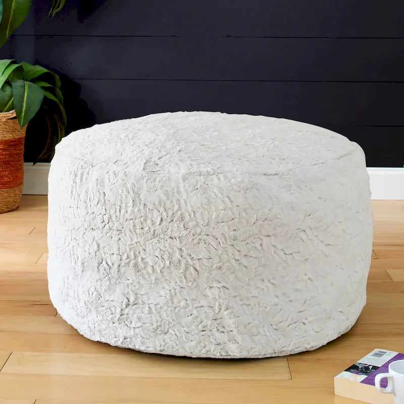 Grand pouf/ottoman rond en fausse fourrure pour l'intérieur