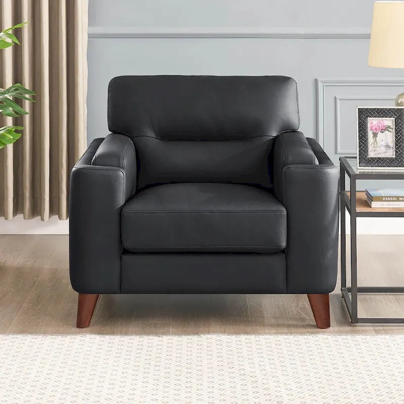 Chaise en orme et cuir, avec rembourrage en duvet, mousse à mémoire de forme et ressorts