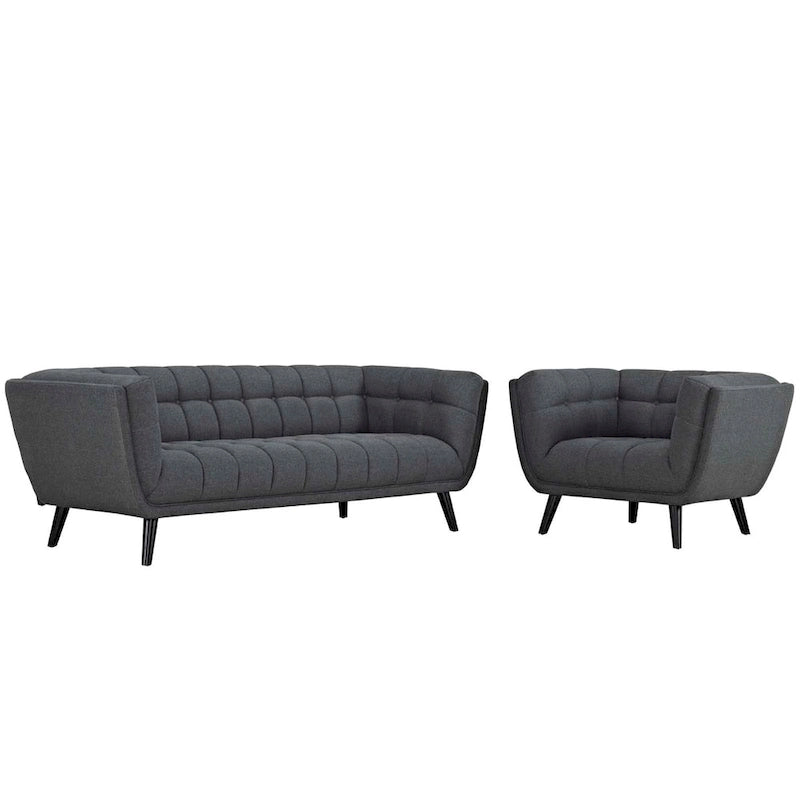 Ensemble canapé et fauteuil en tissu rembourré 2 pièces