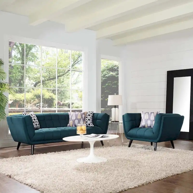 Ensemble canapé et fauteuil en tissu rembourré 2 pièces