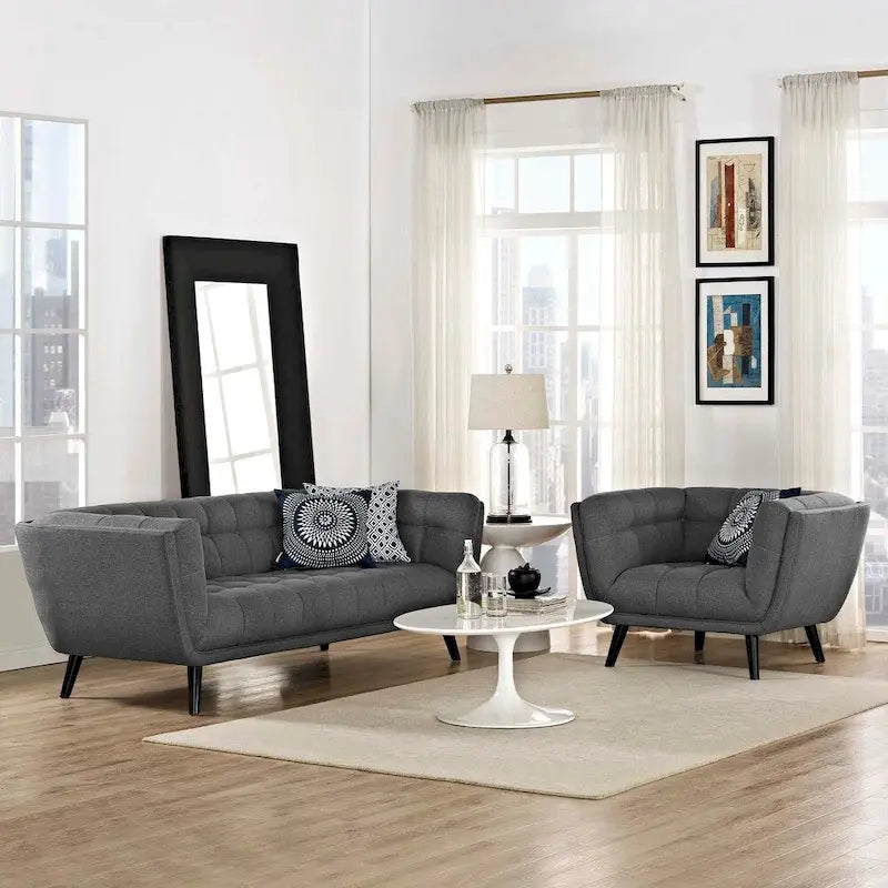 Ensemble canapé et fauteuil en tissu rembourré 2 pièces
