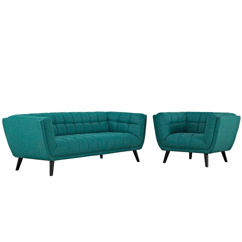 Ensemble canapé et fauteuil en tissu rembourré 2 pièces