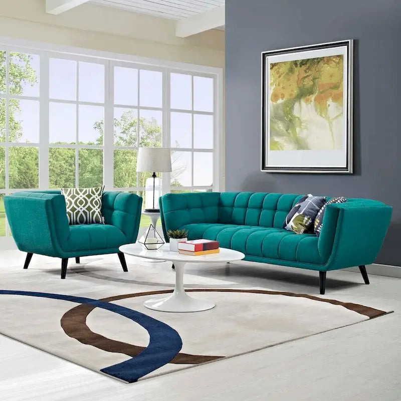 Ensemble canapé et fauteuil en tissu rembourré 2 pièces