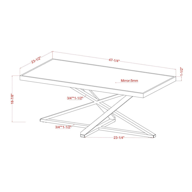 Table basse miroir de 47 pouces
