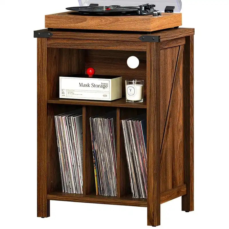 Meuble pour Platine Vinyle avec Rangement de Disques Vinyles – 15,74 P x 19,68 L x 29,01 H