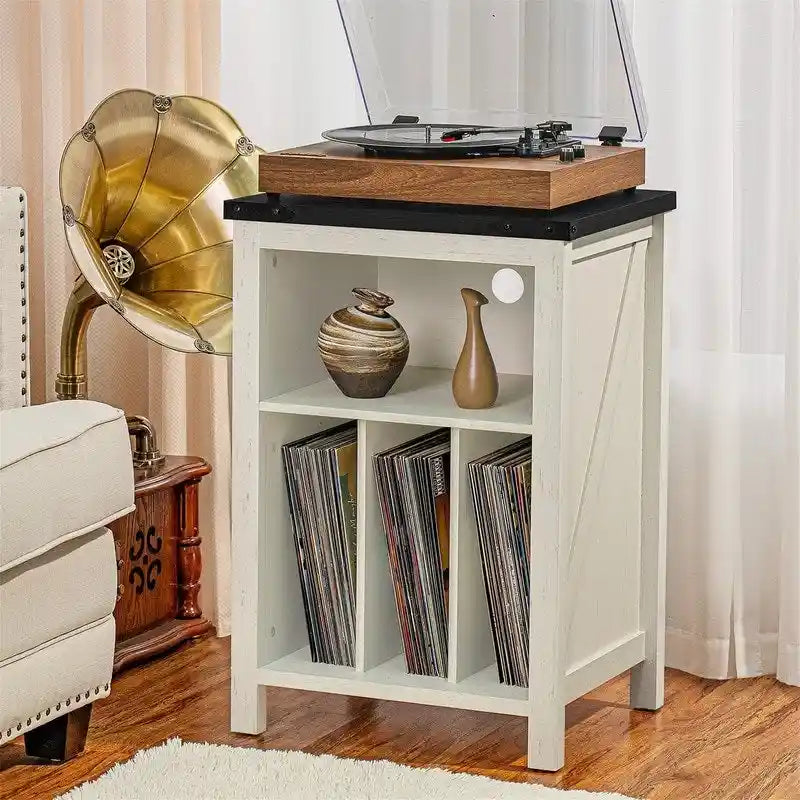 Meuble pour Platine Vinyle avec Rangement de Disques Vinyles – 15,74 P x 19,68 L x 29,01 H
