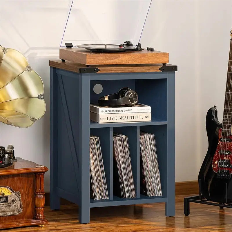 Meuble pour Platine Vinyle avec Rangement de Disques Vinyles – 15,74 P x 19,68 L x 29,01 H