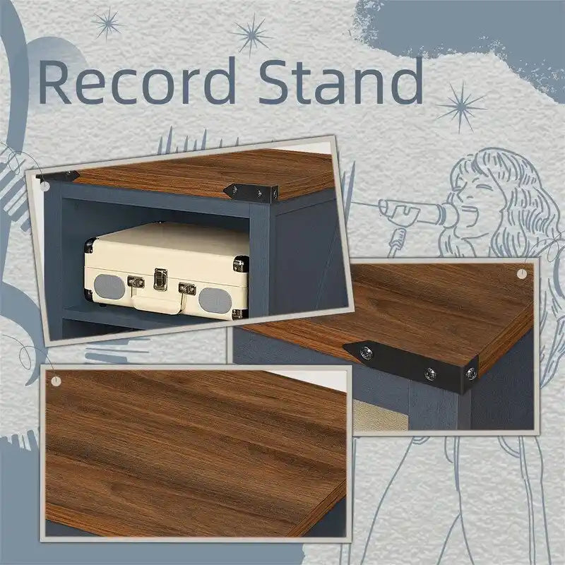 Meuble pour Platine Vinyle avec Rangement de Disques Vinyles – 15,74 P x 19,68 L x 29,01 H