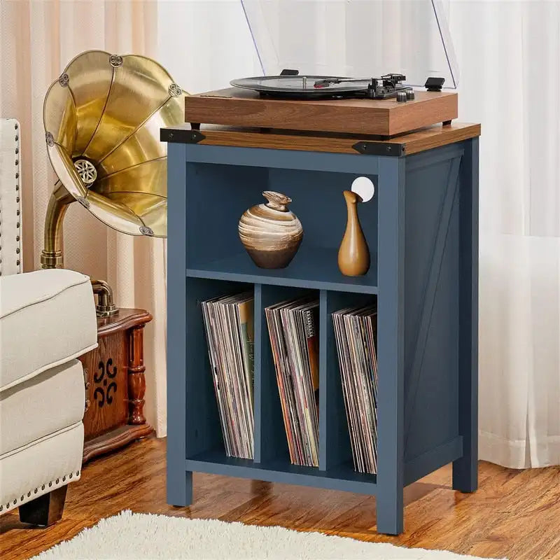 Meuble pour Platine Vinyle avec Rangement de Disques Vinyles – 15,74 P x 19,68 L x 29,01 H