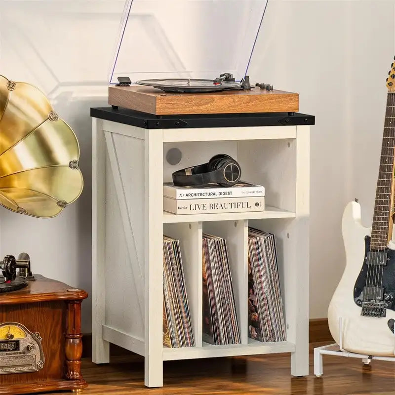 Meuble pour Platine Vinyle avec Rangement de Disques Vinyles – 15,74 P x 19,68 L x 29,01 H