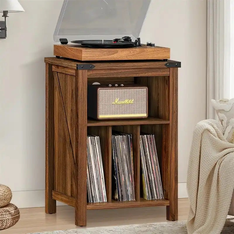 Meuble pour Platine Vinyle avec Rangement de Disques Vinyles – 15,74 P x 19,68 L x 29,01 H