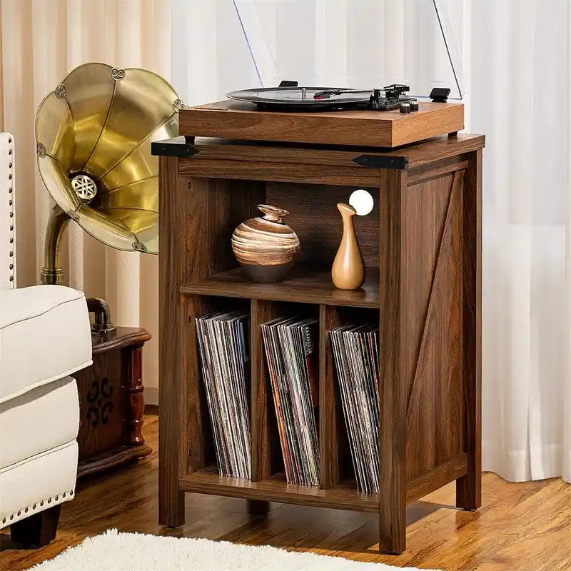 Meuble pour Platine Vinyle avec Rangement de Disques Vinyles – 15,74 P x 19,68 L x 29,01 H