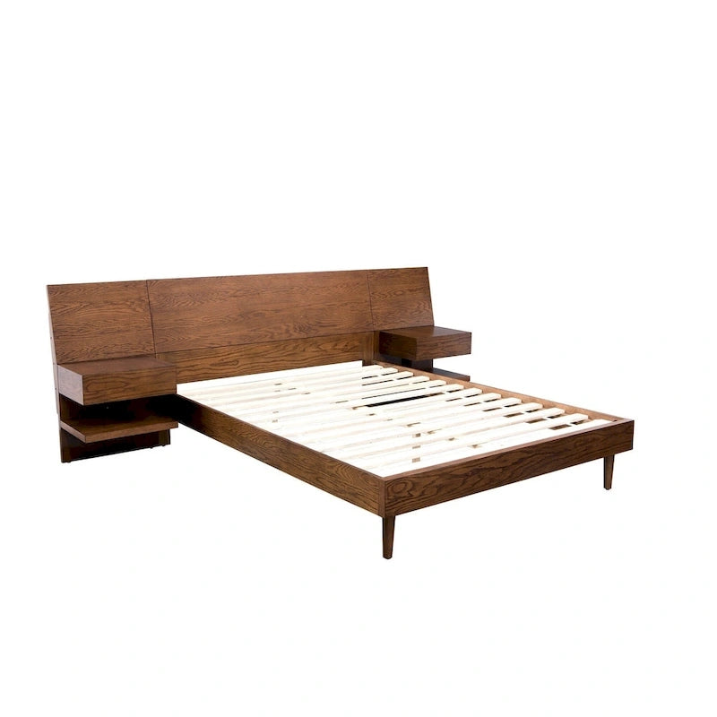 Lit en bois massif avec deux tables de chevet