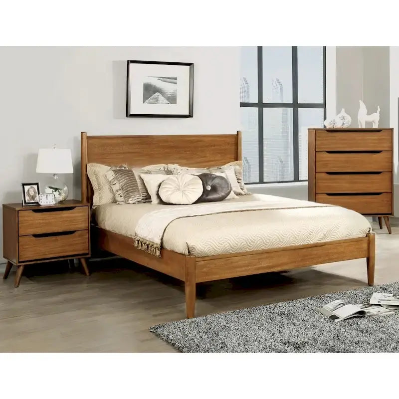 Ensemble de mobilier de chambre à coucher trois pièces, style médiéval, en chêne moderne avec plateforme