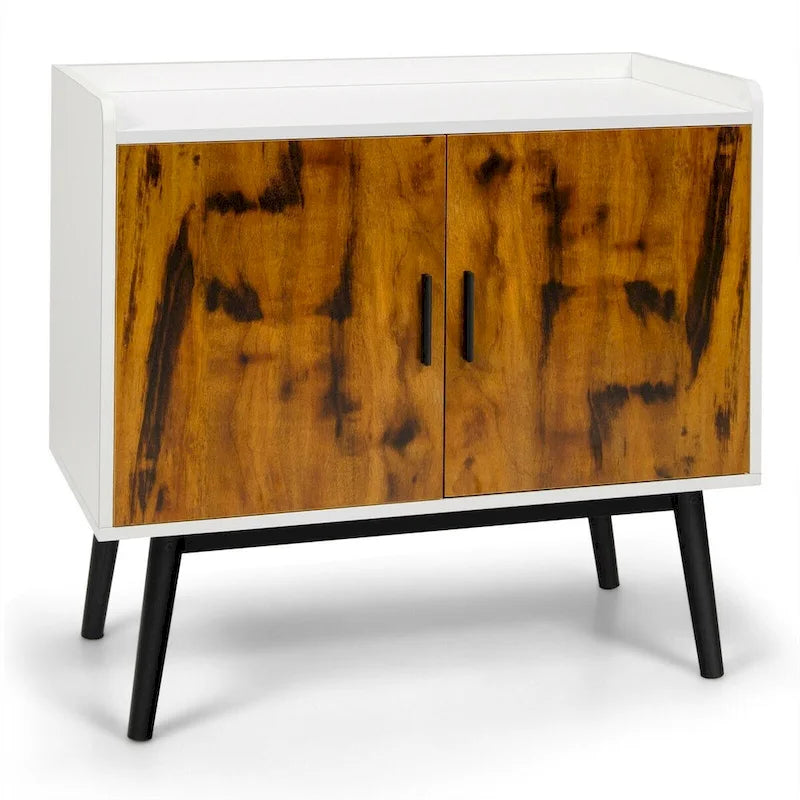 Mid-Century Wood Storage Cabinet with 2 Doors and Metal Legs for Entryway - 32  x 15  x 29  (L x W x H)