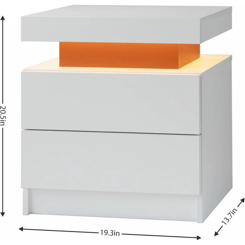 Table de chevet LED, moderne avec 2 tiroirs pour chambre à coucher