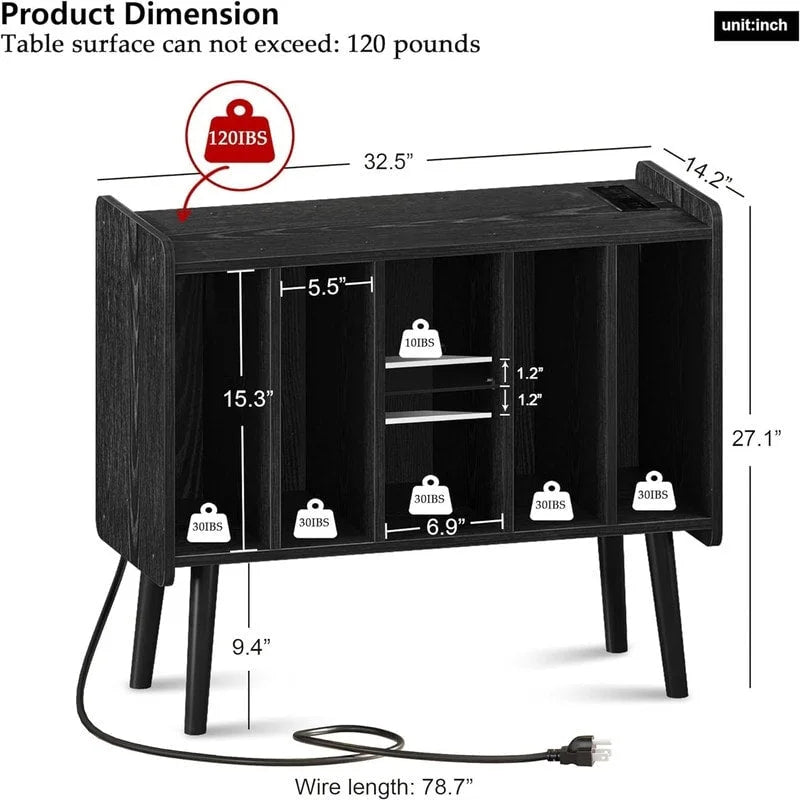 Meuble de tourne-disque LED – 14,2 P x 32,5 L x 27,2 H