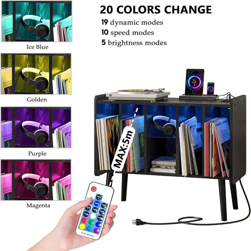 Meuble de tourne-disque LED – 14,2 P x 32,5 L x 27,2 H