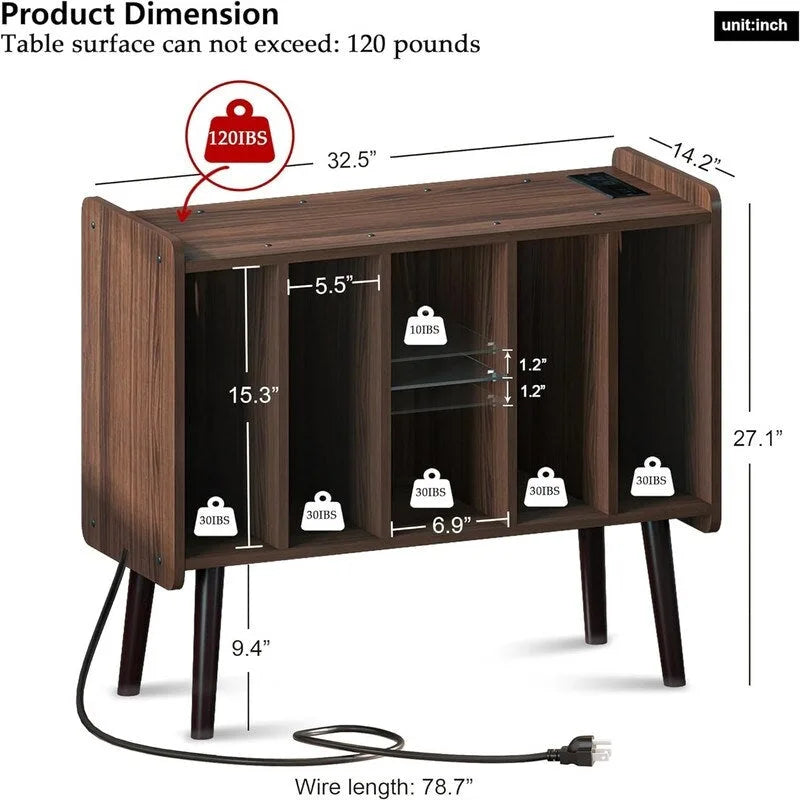 Meuble de tourne-disque LED – 14,2 P x 32,5 L x 27,2 H
