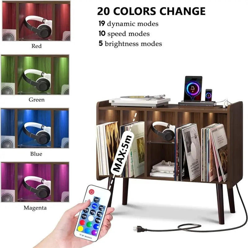 Meuble de tourne-disque LED – 14,2 P x 32,5 L x 27,2 H