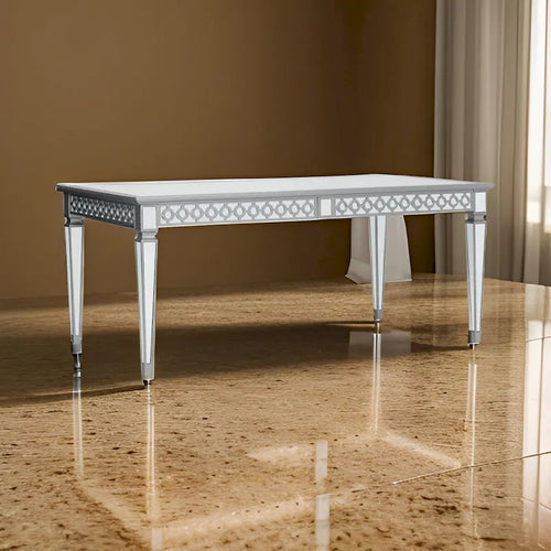 Table de salle à manger 72-90 pouces, plateau rectangulaire extensible, miroir, argent